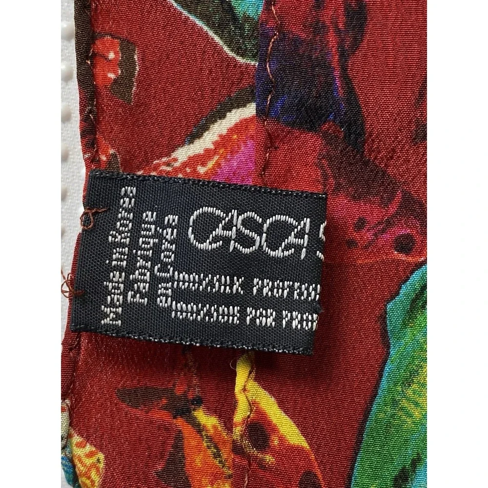 Casca Scarf 100% Silk Red Maroon Burgundy Tropical Fish Print RN64135